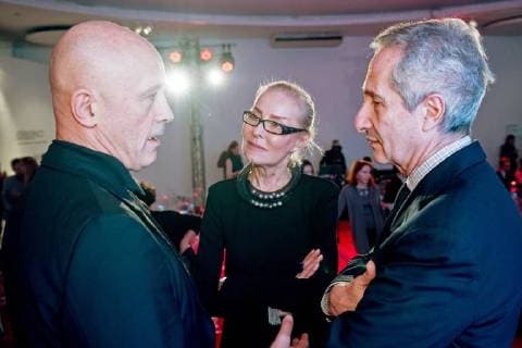 MOSCOW, RUSSIA - DECEMBER 15, 2017: A member of the the Kandinsky Prize board of trustees, Shalva Breus, the director of Moscowâ€™s Multimedia Art Museum Olga Sviblova, and Centre Pompidou director Bernard Blistene talk before the 11th Kandinsky Prize ceremony at the Udarnik Cinema. Sergei Bobylev TASS  TS06D52D