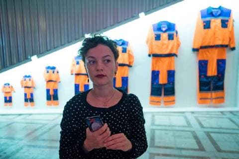 MOSCOW, RUSSIA - DECEMBER 15, 2017: A visitor next to Khvost Vilyayet Kometoi (Tail Wagging the Comet), an art installation by Irina Korina (not in picture) shortlisted in the final three of the 11th Kandinsky Prize in the Project of the Year category, before the 11th Kandinsky Prize ceremony at the Udarnik Cinema. Sergei Bobylev TASS  TS06D537