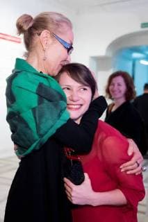 MOSCOW, RUSSIA - DECEMBER 15, 2017: The director of Moscowâ€™s Multimedia Art Museum Olga Sviblova (L) and Sasha Pirogova (entry MONO ), winner of the 11th Kandinsky Prize in the Young Artist: Project of the Year category, at the 11th Kandinsky Prize ceremony at the Udarnik Cinema. Sergei Bobylev TASS  TS06D55D