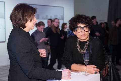MOSCOW, RUSSIA - DECEMBER 15, 2017: The founding director of the Institute of Contemporary Art in Sofia, research fellow at the National Gallery for Foreign Art, Iara Bubnova (R) before the 11th Kandinsky Prize ceremony at the Udarnik Cinema. Sergei Bobylev TASS  TS06D54A