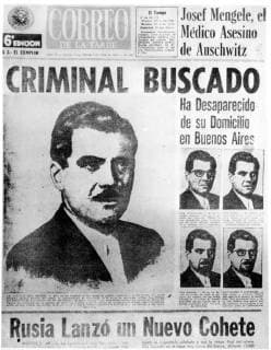 Another Nazi assassin. This is Facsimile of the front page of the local afternoon paper Correo de La Tarde, which splashes news about another Nazi leader who is reputed to in Buenos Airis, Joseph Mengele the medical assassin of Auschwitz. The papers read, he disappeared from his home in Buenos Aires . 11 July 1960, Argentina Copyright: Topfoto  !ACHTUNG AUFNAHMEDATUM GESCHÄTZT! UnitedArchives1329573