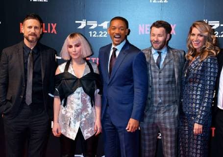 (L-R)Director David Ayer, actors Noomi Rapace, Will Smith, Joel Edgerton and Dawn Olivieri attend the Japan premier for the film Bright in Tokyo, Japan on December 19, 2017.  TKP2017121932 KEIZOxMORI
