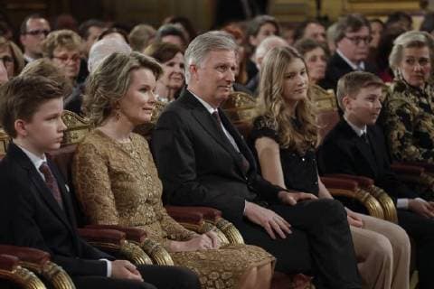 Prince Gabriel, Queen Mathilde of Belgium, King Philippe - Filip of Belgium, Crown Princess Elisabeth, Prince Emmanuel and Princess Astrid of Belgium pictured during the yearly Christmas Concert, at the Royal Palace, in Brussels, Wednesday 20 December 2017. The King and Queen want to thank especially those who have contributed to the success of the royal activities throughout the year 2017.  THIERRYxROGE 05266084