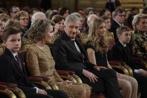 Prince Gabriel, Queen Mathilde of Belgium, King Philippe - Filip of Belgium, Crown Princess Elisabeth, Prince Emmanuel, Princess Astrid of Belgium and Princess Astrid pictured during the yearly Christmas Concert, at the Royal Palace, in Brussels, Wednesday 20 December 2017. The King and Queen want to thank especially those who have contributed to the success of the royal activities throughout the year 2017.  THIERRYxROGE 05266081