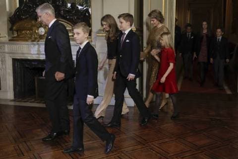 King Philippe - Filip of Belgium, Prince Emmanuel, Crown Princess Elisabeth, Prince Gabriel, Queen Mathilde of Belgium and Princess Eleonore pictured at the yearly Christmas Concert, at the Royal Palace, in Brussels, Wednesday 20 December 2017. The King and Queen want to thank especially those who have contributed to the success of the royal activities throughout the year 2017.  THIERRYxROGE 05266098