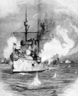 The war in Eastern Asia : naval attack on the ports at Wei-Hai-Wei - The Japanese warship Yoshino . October 1894 Sino-Japanese war, Japan Copyright: Topfoto  !ACHTUNG AUFNAHMEDATUM GESCHÄTZT! UnitedArchives1380319