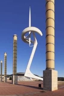 Torre Calatrava, TV Tower by Santiago Calatrava, Olympic Stadium s complex, Placa d Europa, Montjuic, Barcelona, Catalonia, Spain, Europe Copyright: MarkusxLange 1160-3527 Editorial Use Only