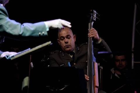 December 28, 2017 - Athens, Greece - Bass player seen during the Christmas concert of Big Band of Greek Army on Syntagma Square. Athens Greece - ZUMAs197 20171228_zaa_s197_026 Copyright: xGiorgosxZachosx