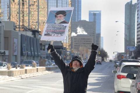 January 6, 2018 - Toronto, Ontario, Canada - Hundreds of Canadians take part in a protest against the Islamic Republic of Iran in Toronto, Ontario, Canada, on January 06, 2018. Protestors showed their solidarity with anti-government demonstrators in Iran and their support of a national uprising of the Iranian people. Protesters called for a regime change for social justice and freedom and democracy in Iran. There was a also a call that power in Iran be returned to Reza Pahlavi, the former Crown Prince of Iran and the last heir apparent to the defunct throne of the Imperial State of Iran and the current head of the exiled House of Pahlavi. Toronto Canada  - ZUMAn230 20180106_zaa_n230_1159 Copyright: xCreativexTouchxImagingxLtdx