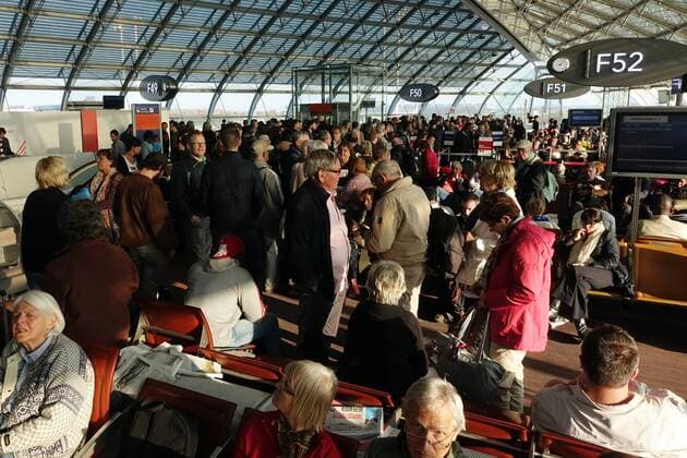 26 03 2017 Paris France FRA people in a waiting room of the Charles de Gaulle airport departure airpor