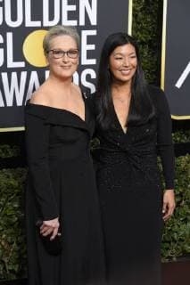 January 7, 2018 - Los Angeles, California, U.S. - MERYL STREEP and AI-JEN POO, Director of the National Domestic Workers Alliance, during red carpet arrivals for the 75th Annual Golden Globe Awards, at The Beverly Hilton Hotel. Los Angeles U.S. - ZUMAz03_ 20180107_zbp_z03_072 Copyright: xKevinxSullivanx