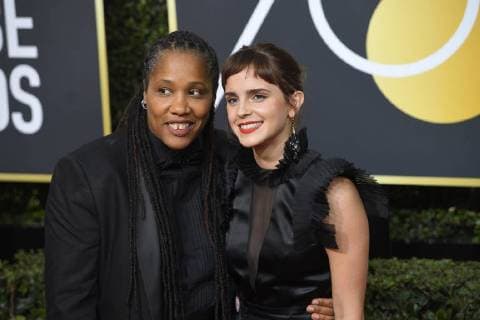 January 7, 2018 - Los Angeles, California, U.S. - MARAI LARASI ACTIVIST AND EMMA WATSON during red carpet arrivals for the 75th Annual Golden Globe Awards, at The Beverly Hilton Hotel. Los Angeles U.S. - ZUMAz03_ 20180107_zbp_z03_118 Copyright: xKevinxSullivanx