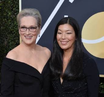 Actor Meryl Streep (L) and Ai-jen Poo, the head of the National Domestic Workers Alliance attend the 75th annual Golden Globe Awards at the Beverly Hilton Hotel in Beverly Hills, California on January 7, 2018.  LAP20180107866 JIMxRUYMEN