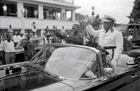 JOSEPH KASAVUBU WITH PRESIDENT ABBE FULBERT YOULOU IN CONGO ; 30 JANUARY 1963, Copyright: Topfoto  UnitedArchivesIPU450463