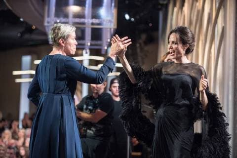 Frances McDormand and Angelina Jolie present the Golden Globe award for Best Actress in a Motion Picture, Drama to actress Frances McDormand for her role in Three Billboards Outside Ebbing, Missouri, at the 75th Annual Golden Globes Awards to at the Beverly Hilton in Beverly Hills, CA on Sunday, January 7, 2018.  Copyright: xHFPAxPhotographerx 33508_611JRC