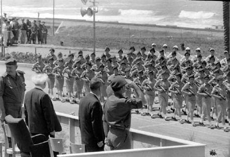 INDEPENDENCE IN ISRAEL - ISRAELI PRIME MINISTER DAVID BEN GURION AT PARADE IN HAIFA ; 1 MAY 1963, Copyright: Topfoto  UnitedArchivesIPU455693