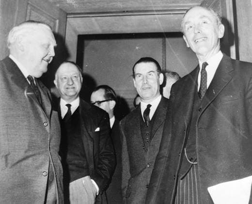 BRITISH PRIME MINISTER LORD ALEC DOUGLAS HOME WITH WEST GERMAN CHANCELLOR LUDWIG ERHARD AT NO 10 DOWNING STREET IN LONDON ; 15 JANUARY 1964, Copyright: Topfoto  UnitedArchivesIPU469825