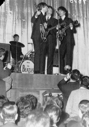 THE BEATLES ON STAGE IN VERSAILLES, FRANCE ; 16 JANUARY 1964, Copyright: Topfoto  UnitedArchivesIPU469836