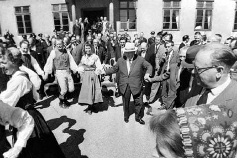 SOVIET PRIME MINISTER NIKITA KHRUSHCHEV FOLK DANCE IN STOCKHOLM, SWEDEN ; 26 JUNE 1964, Copyright: Topfoto  UnitedArchivesIPU479688