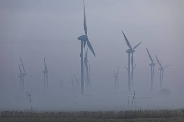 Wind farm wind farms in East Frisia Aurich district East of the city NordenNebel in the winter