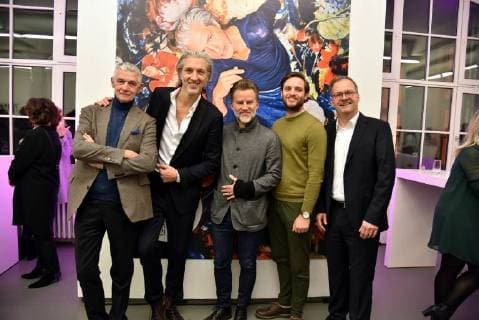 The italenische Art Director Giulio Cappellini l r the Dutch designer Marcel Wanders designer of the year 2018 Jörn Kengelbach editor in Chief of the magazine architecture and living A W the Dutch designer Rick Tegelaar young designer of the year 2018 and Arndt Papenfuß head of marketing at Kaldewei posing on 14 01 2018 in Cologne at the ceremony of A W designer of the year Prize 2018