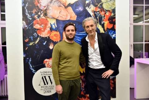 The Dutch designer Rick Tegelaar young designer of the year 2018 l r and the Dutch designer Marcel Wanders is designer of the year 2018 posing on 14 01 2018 in Cologne at the ceremony of A W designer of the year Prize 2018