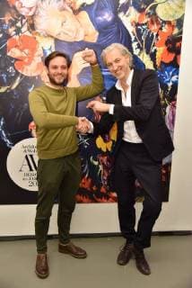 The Dutch designer Rick Tegelaar young designer of the year 2018 l r and the Dutch designer Marcel Wanders is designer of the year 2018 posing on 14 01 2018 in Cologne at the ceremony of A W designer of the year Prize 2018