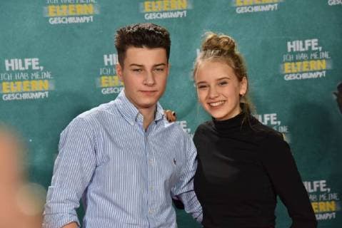 Actor Oskar Keymer Lina Hüesker posing on 14 01 2018 in Cologne at the premiere of the movie help I my parents shrunk 01 in German cinemas coming on 18