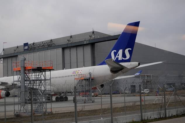 Copenhagen Denmark - 15 January 2018_ .SAS aeroplane or scandinvaian airlines parked at Cioenhagen Interntiona Airport Kastrup. (Photo.Francis Joseph Dean Deanpictures. 