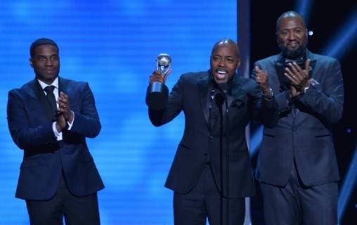 James Lopez, Will Packer, and Malcolm D. Lee (L-R) accept the Outstanding Motion Picture award for Girls Trip onstage during the 49th NAACP Image Awards at the Pasadena Civic Auditorium in Pasadena, California on January 15, 2018. The NAACP Image Awards celebrates the accomplishments of people of color in the fields of television, music, literature and film and also honors individuals or groups who promote social justice through creative endeavors.during the 49th NAACP Image Awards at the Pasadena Civic Auditorium in Pasadena, California on January 15, 2018. The NAACP Image Awards celebrates the accomplishments of people of color in the fields of television, music, literature and film and also honors individuals or groups who promote social justice through creative endeavors. during the 49th NAACP Image Awards at the Pasadena Civic Aud LAP20180115947 JIMxRUYMEN