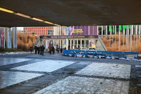 16 01 2018 Berlin Germany GER Messegelände am Funkturm fair PANORAMA Berlin Int l fashion fair exhibition entrance South