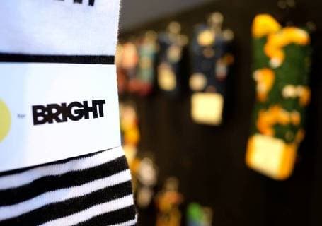 Berlin 16 JAN 2018 bright lettering on socks at the k trade fair stand BRIGHT tradeshow skate and streetwear Arena Berlin Treptow BRIGHT XXVI EUROPE S LEADING TRADE SHOW FOR STREET AND URBAN WEAR SKATEBOARDING AND Board sports Berlin fashion week Copyright: Priller&MAUG PRM205656X