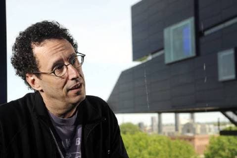 May 22, 2009 - Minneapolis, Minnesota, U.S - Pulitzer Prize-winning playwright TONY KUSHNER talks with a reporter at the Guthrie Theater the day of the world premiere of Kushner s new play, The Intelligent Homosexual s Guide to Capitalism and Socialism With a Key to the Scriptures, at the Guthrie Theater in Minneapolis, Minnesota Minneapolis U.S - ZUMAl156 20090522_zap_l156_004 Copyright: xCraigxLassigx