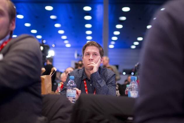 Kevin Kuehnert of as Federal Chairman of the Young Socialists of SPD Party Conference to vote on coalition talks Bonn the 21 01 2018 Bonn Germany Copyright: xUtexGrabowskyx xphotothek.netx