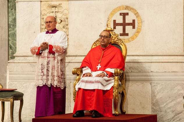NO FRANCE - NO SWITZERLAND: January 21, 2018 : Card. Juan Jose Omella Omella flanked by Msgr. Marco Agostini, celebrates the Mass for his taking possession of the title of Holy Cross in Jerusalem, in Rome.  Copyright: xÂ©MASSIMILIANOxMIGLIORATO CPPx x xCatholicxPressxPhotox