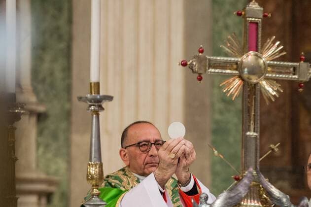 NO FRANCE - NO SWITZERLAND: January 21, 2018 : Card. Juan Jose Omella Omella, celebrates the Mass for his taking possession of the title of Holy Cross in Jerusalem, in Rome.  Copyright: xÂ©MASSIMILIANOxMIGLIORATO CPPx x xCatholicxPressxPhotox