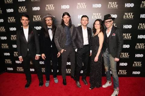 Bob Crawford, Joe Kwon, Seth Avett, Scott Avett, Tania Elizabeth and Mike Marsh of the Avett Brothers arrive on the red carpet at HBO s May It Last: A Portrait of The Avett Brothers NYC premiere on January 24, 2018 in New York City.  NYP20180124317 SERENAxXU-NING