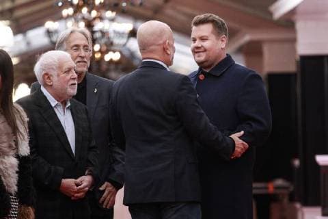 NEW YORK, NY - JANUARY 25: Host James Corden, Recording Academy President CEO Neil Portnow, Executive Producer of the 60th Annual GRAMMY Awards Ken Ehrlich, and CBS EVP, Specials, Music & Live Events Jack Sussman Roll Out the 60th Annual Grammy Red Carpet at Madison Square Garden on January 25, 2018 in New York City. Copyright: xDiegoxCorredor MediaPunchx