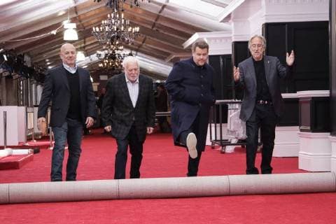 NEW YORK, NY - JANUARY 25: Host James Corden, Recording Academy President CEO Neil Portnow, Executive Producer of the 60th Annual GRAMMY Awards Ken Ehrlich, and CBS EVP, Specials, Music & Live Events Jack Sussman Roll Out the 60th Annual Grammy Red Carpet at Madison Square Garden on January 25, 2018 in New York City. Copyright: xDiegoxCorredor MediaPunchx