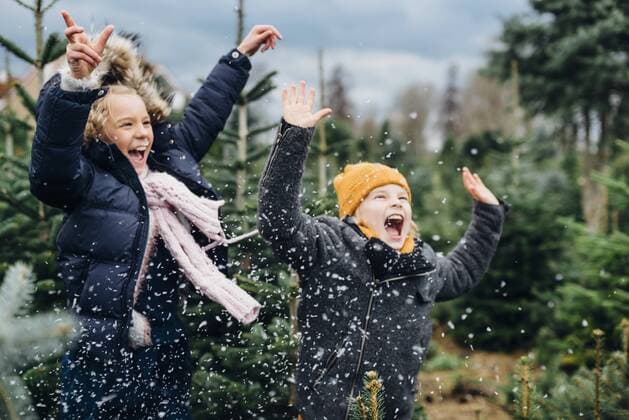 Brother and sister having fun with snow before Christmas model released Symbolfoto  MJF02239