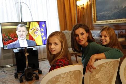 King Felipe of Spain, Queen Letizia of Spain, Crown Princess Leonor and Princess Sofia during their Private Life at Zarzuela Palace. During the recording of Christmas message King Felipe turns 50 years old on the 30th of january 2018.  Copyright: xx