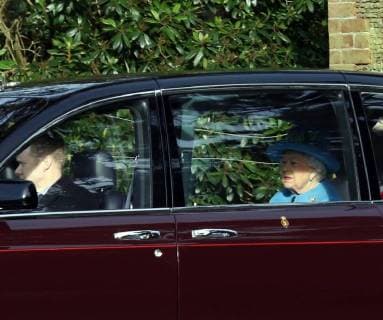 HM Queen Elizabeth II arrives by car attending the St. Mary Magdalene Church Sunday morning service, in Sandringham, Norfolk, on January 28, 2018 
