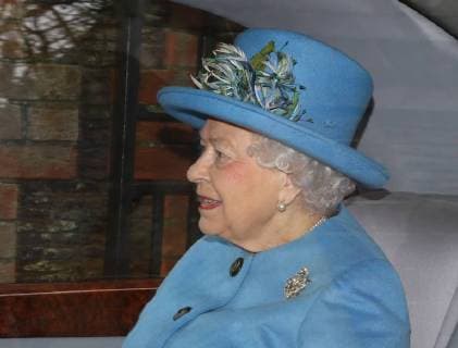 HM Queen Elizabeth II is all smiles after attending the St. Mary Magdalene Church Sunday morning service, in Sandringham, Norfolk, on January 28, 2018 