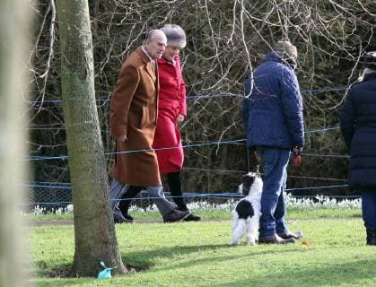 Prince Philip, Duke of Edinburgh, is oblivious to the fact that a dog owner (not the dog dog owner pictured) has put a green poo bag behind a tree, on his way to attending the St. Mary Magdalene Church Sunday morning service, in Sandringham, Norfolk, on January 28, 2018 