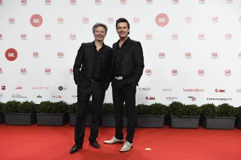 Chris Van Tongelen and Davy Gilles pictured on the red carpet at the arrival for the eleventh edition of the MIA s (Music Industry Award) award show, in Brussels, Tuesday 30 January 2018. The MIA awards are handed out by the VRT and Kunstenpunt.  JASPERxJACOBS 05286465