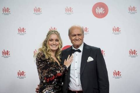 Julie Vermeire and television presenter and actor Jacques Vermeire pictured on the red carpet at the arrival for the eleventh edition of the MIA s (Music Industry Award) award show, in Brussels, Tuesday 30 January 2018. The MIA awards are handed out by the VRT and Kunstenpunt.  JASPERxJACOBS 05286601
