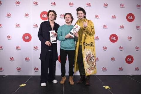 Rock band Bazart celebrates with their awards at the eleventh edition of the MIA s (Music Industry Award) award show, in Brussels, Tuesday 30 January 2018. The MIA awards are handed out by the VRT and Kunstenpunt.  JASPERxJACOBS 05286782