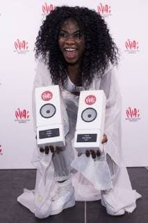 Coely Mbueno celebrate after winning two MIA s awards at the eleventh edition of the MIA s (Music Industry Award) award show, in Brussels, Tuesday 30 January 2018. The MIA awards are handed out by the VRT and Kunstenpunt.  JASPERxJACOBS 05286787