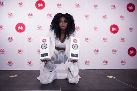 Coely Mbueno celebrate after winning two MIA s awards at the eleventh edition of the MIA s (Music Industry Award) award show, in Brussels, Tuesday 30 January 2018. The MIA awards are handed out by the VRT and Kunstenpunt.  JASPERxJACOBS 05286789