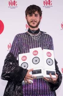 Artist Max Colombie aka Oscar and the Wolf with his awards at the eleventh edition of the MIA s (Music Industry Award) award show, in Brussels, Tuesday 30 January 2018. The MIA awards are handed out by the VRT and Kunstenpunt.  JASPERxJACOBS 05286790